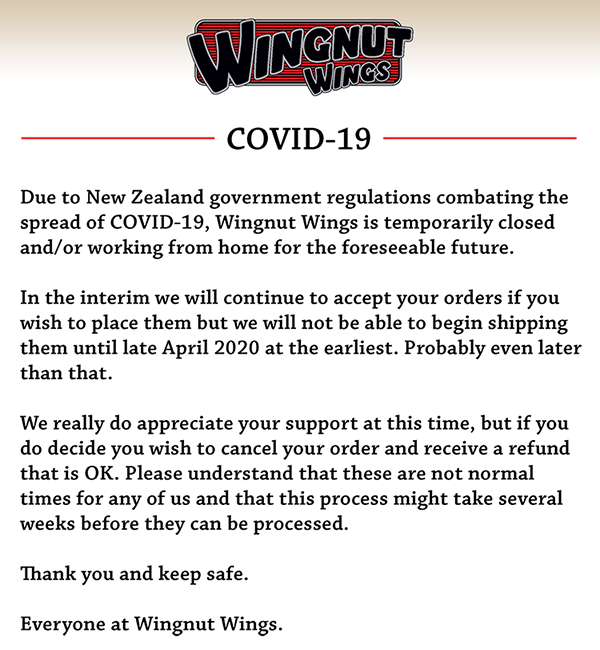 Wingnut Wings COVID-19
